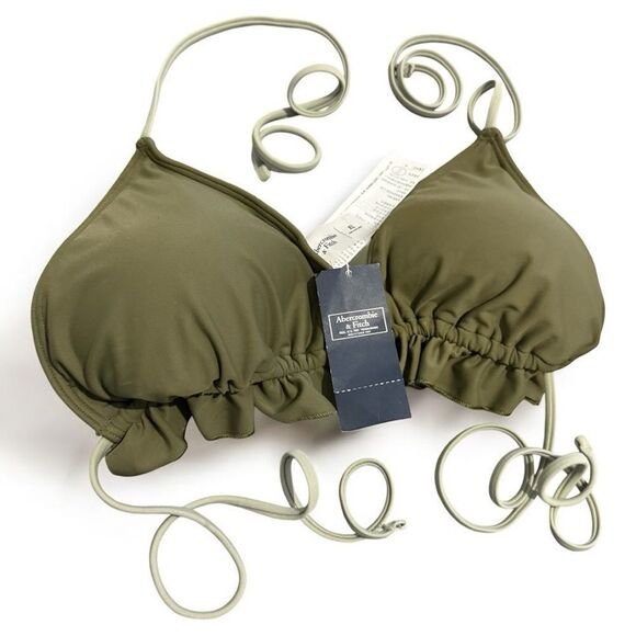 ABERCROMBIE & FITCH OLIVE GREEN RUFFLE STRING BIKINI TOP – SIZE XL - Picture 8 of 15